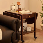 Small Foldable Mobile Wood Glass Oval Side Table with Drawer