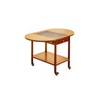 Small Foldable Mobile Wood Glass Oval Side Table with Drawer