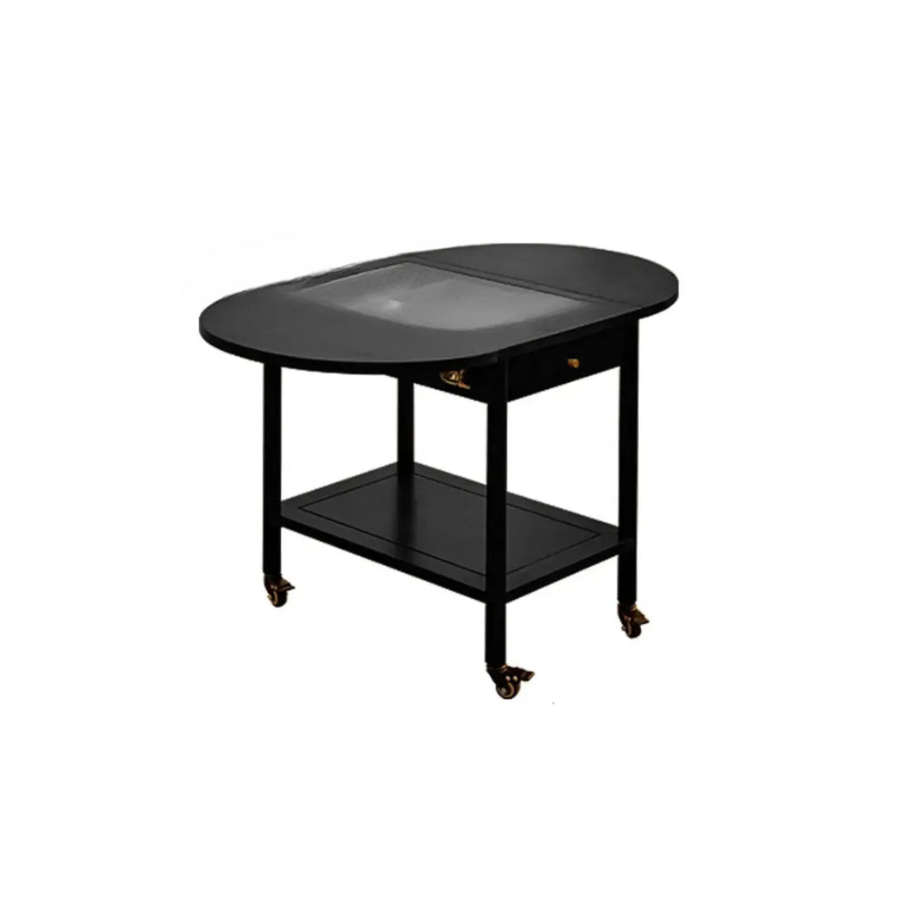 Small Foldable Mobile Wood Glass Oval Side Table with Drawer