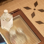 Small Foldable Mobile Wood Glass Oval Side Table with Drawer