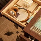 Small Foldable Mobile Wood Glass Oval Side Table with Drawer