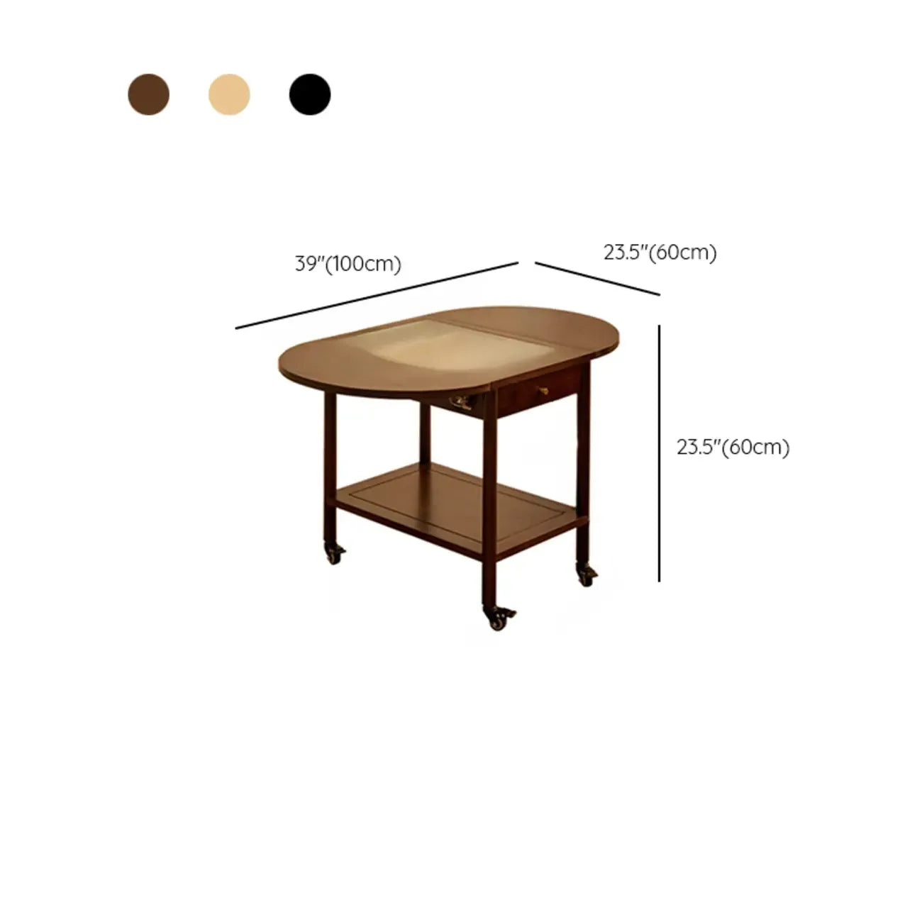 Small Foldable Mobile Wood Glass Oval Side Table with Drawer