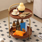 Mobile 2 Layers Brown Leather Metal Round Side Table