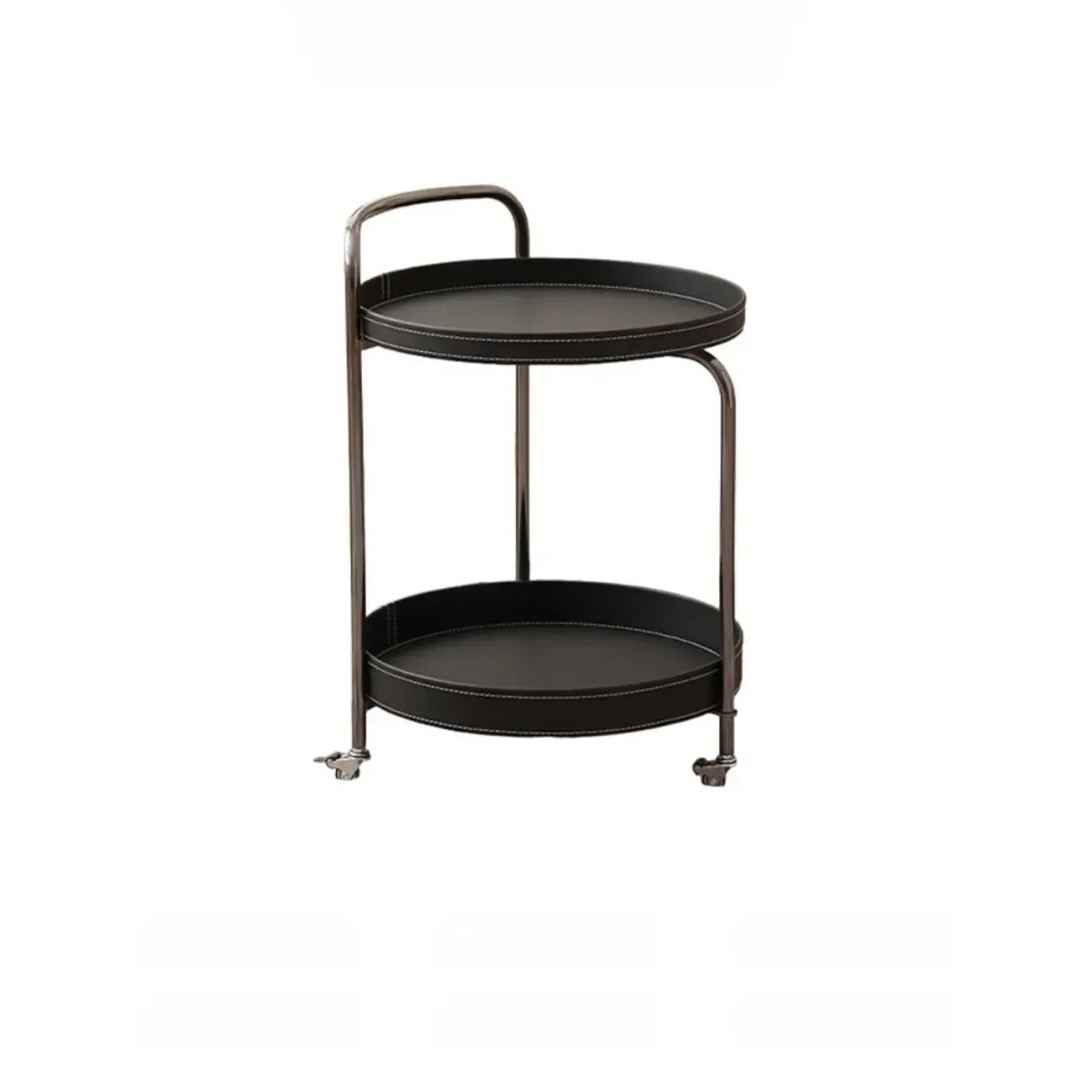 Mobile 2 Layers Brown Leather Metal Round Side Table