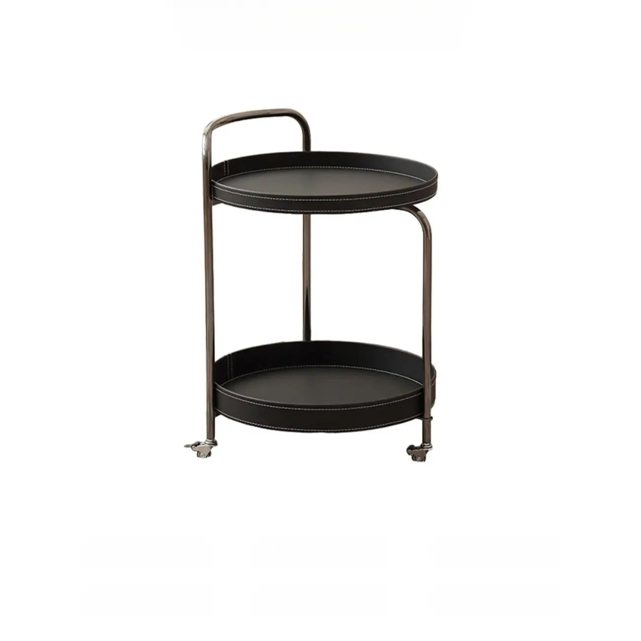 Mobile 2 Layers Brown Leather Metal Round Side Table