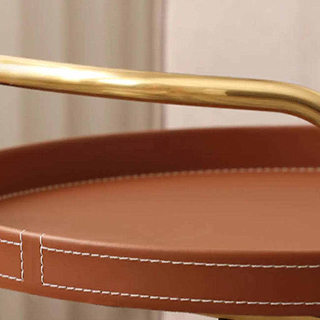 Mobile 2 Layers Brown Leather Metal Round Side Table