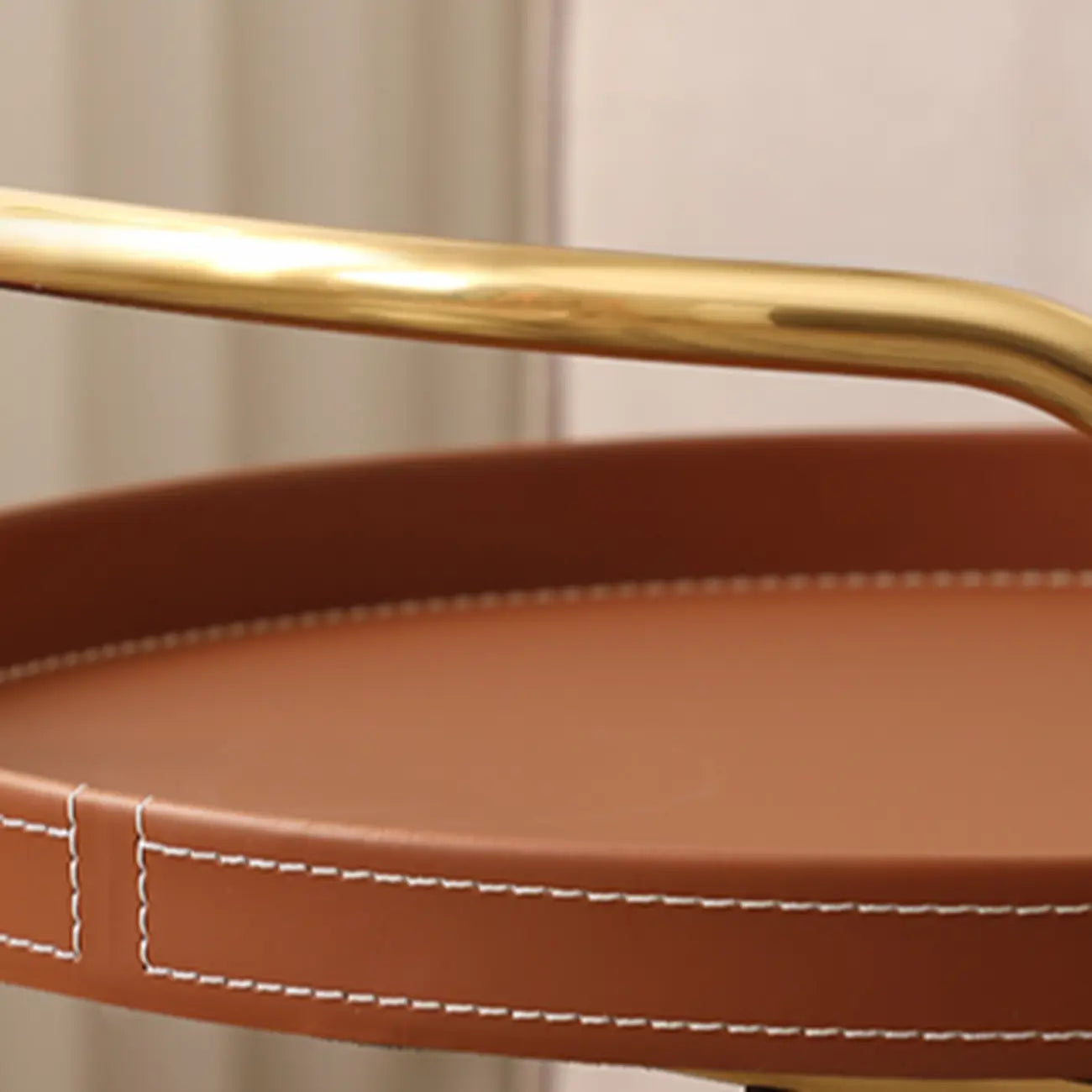Mobile 2 Layers Brown Leather Metal Round Side Table
