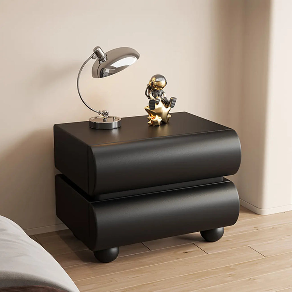 Stylish Black Unique Rounded Wooden Bedside Nightstand