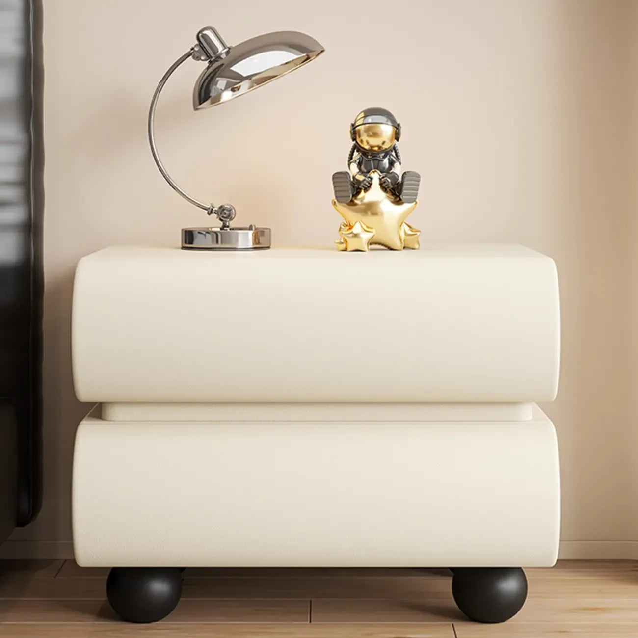 Stylish Black Unique Rounded Wooden Bedside Nightstand