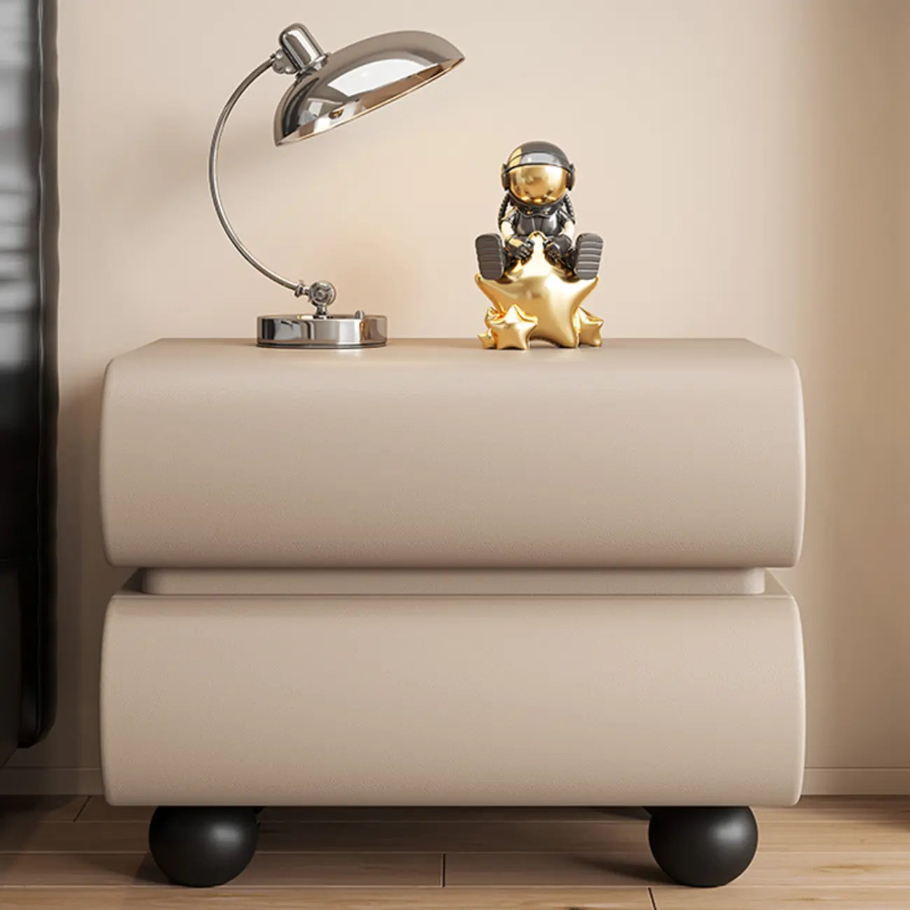 Stylish Black Unique Rounded Wooden Bedside Nightstand