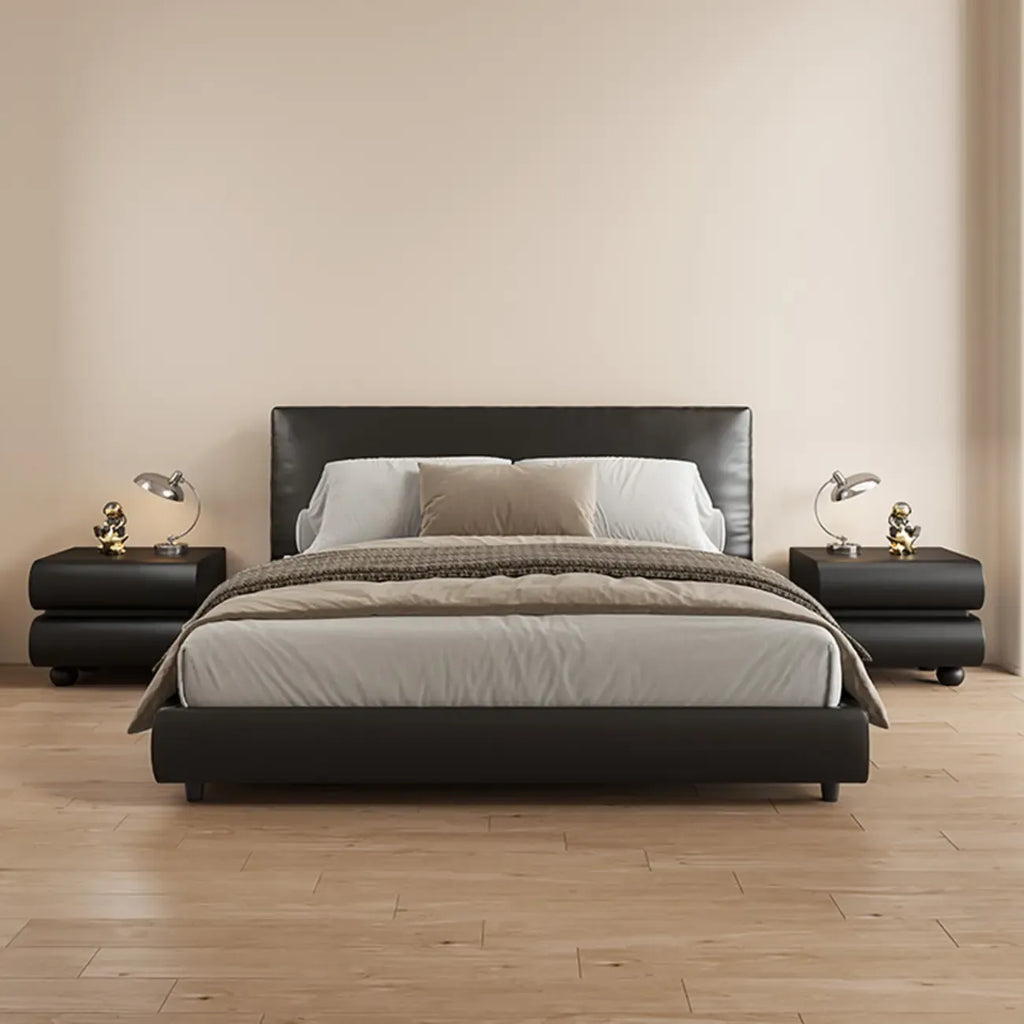 Stylish Black Unique Rounded Wooden Bedside Nightstand