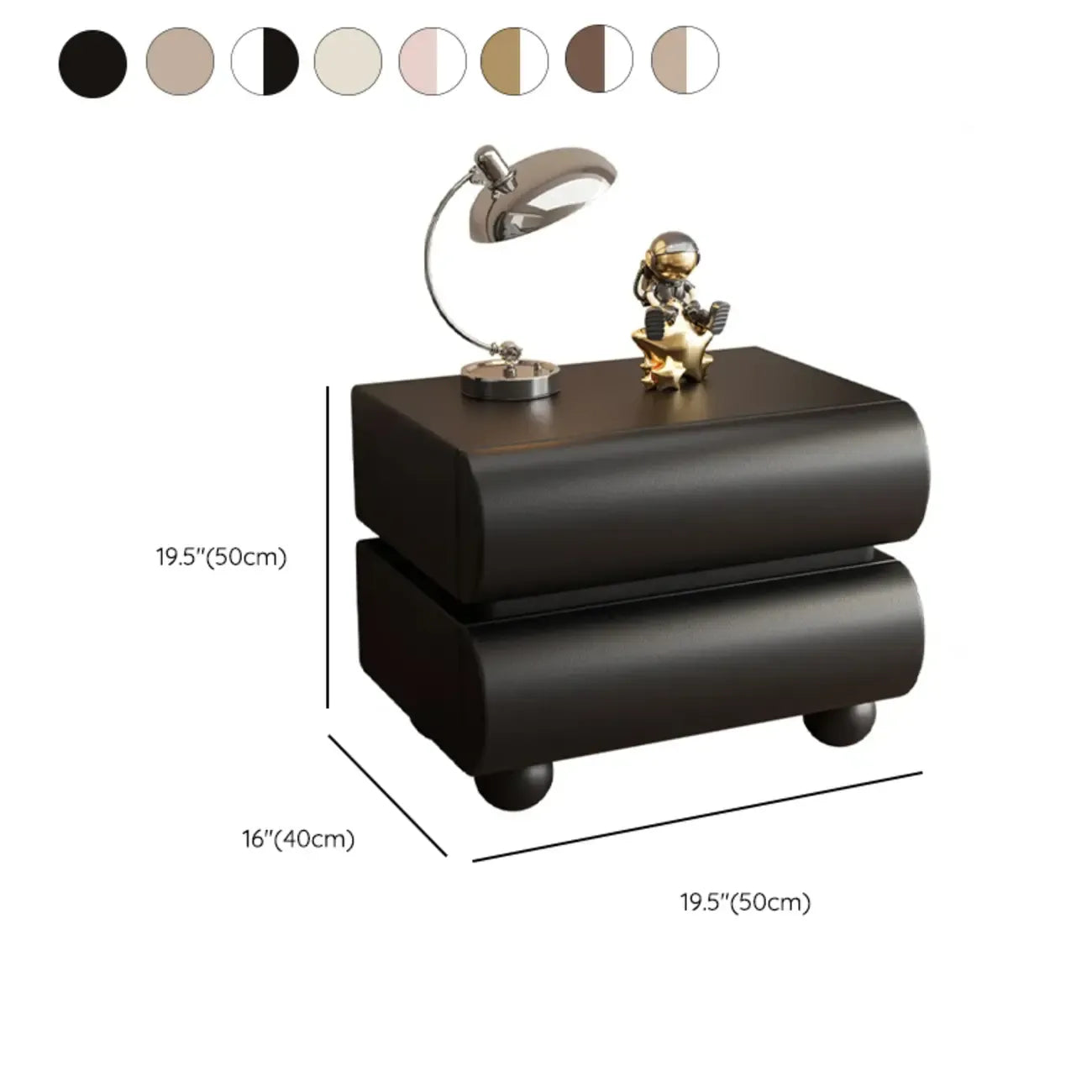 Stylish Black Unique Rounded Wooden Bedside Nightstand