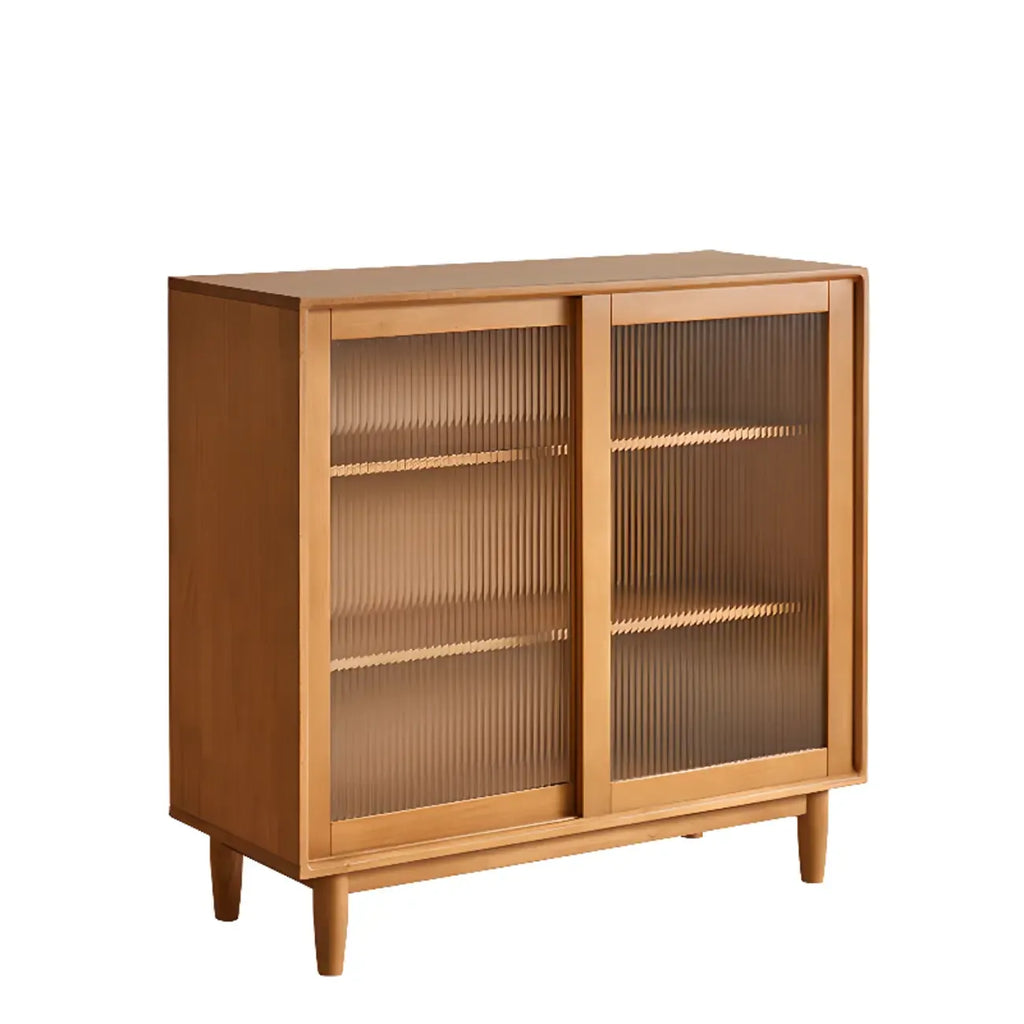 Rectangular Cherry Wood Sliding Glass Door Sideboard Cabinet