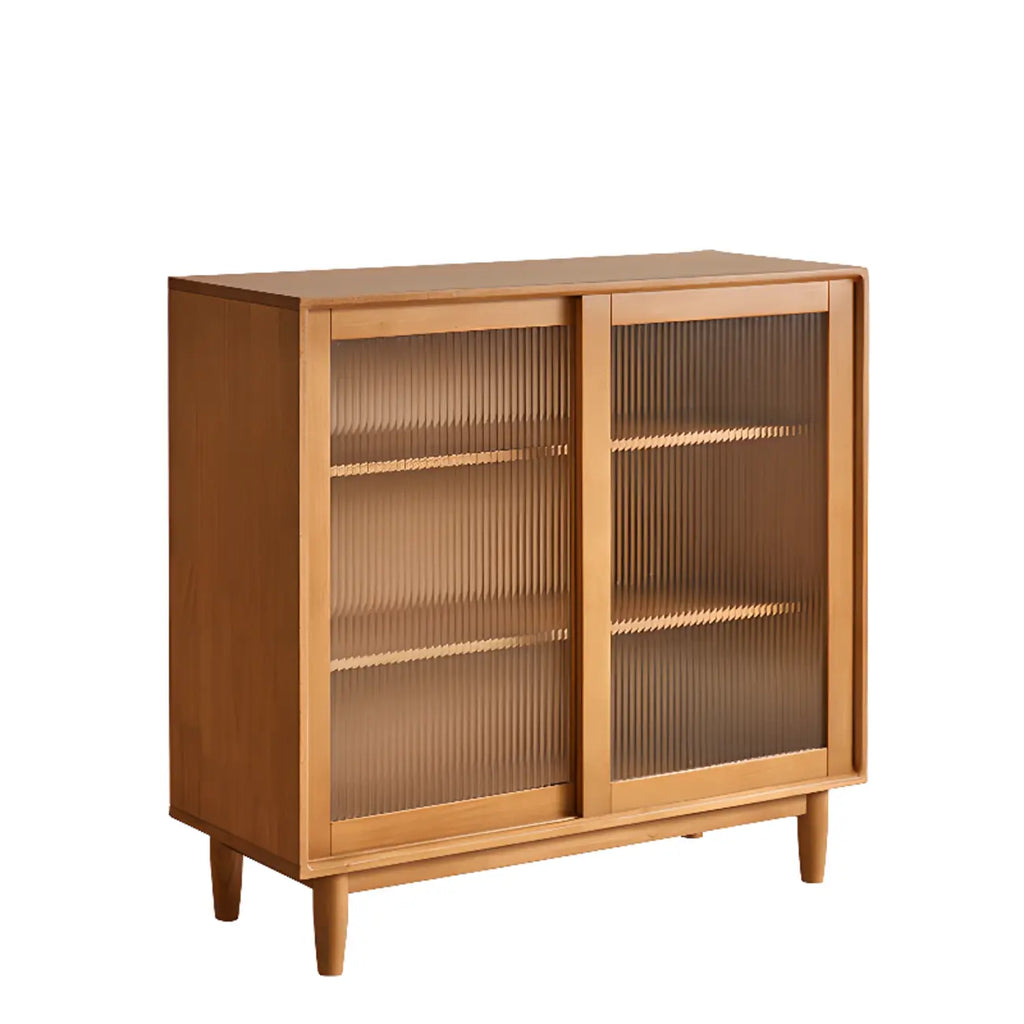 Rectangular Cherry Wood Sliding Glass Door Sideboard Cabinet