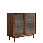 Rectangular Cherry Wood Sliding Glass Door Sideboard Cabinet