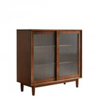 Rectangular Cherry Wood Sliding Glass Door Sideboard Cabinet