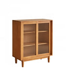 Rectangular Cherry Wood Sliding Glass Door Sideboard Cabinet