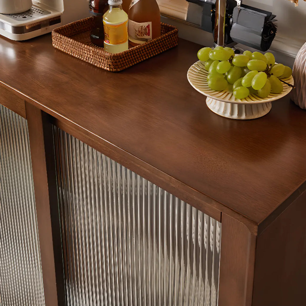 Rectangular Cherry Wood Sliding Glass Door Sideboard Cabinet