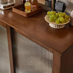 Rectangular Cherry Wood Sliding Glass Door Sideboard Cabinet