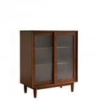 Rectangular Cherry Wood Sliding Glass Door Sideboard Cabinet