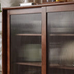Rectangular Cherry Wood Sliding Glass Door Sideboard Cabinet