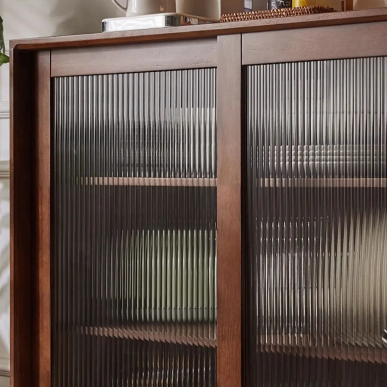 Rectangular Cherry Wood Sliding Glass Door Sideboard Cabinet