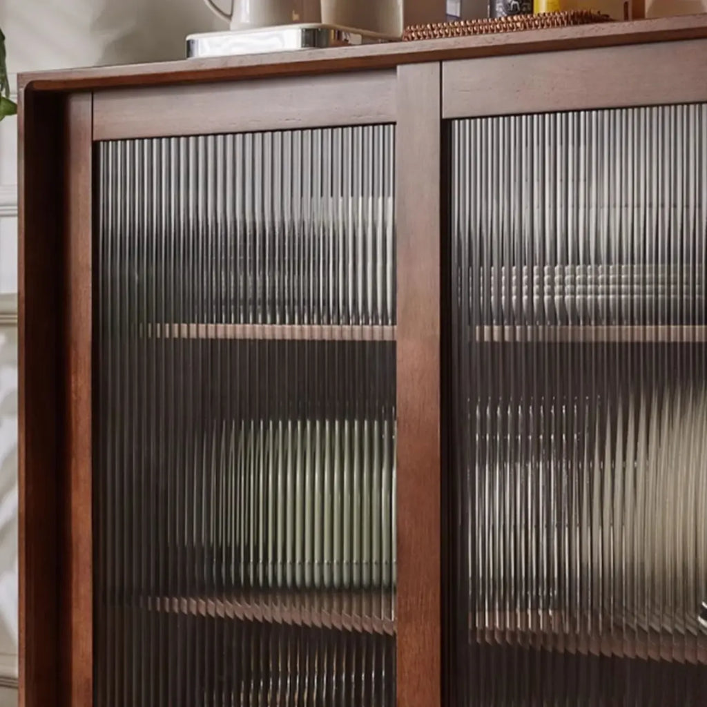 Rectangular Cherry Wood Sliding Glass Door Sideboard Cabinet