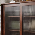 Rectangular Cherry Wood Sliding Glass Door Sideboard Cabinet