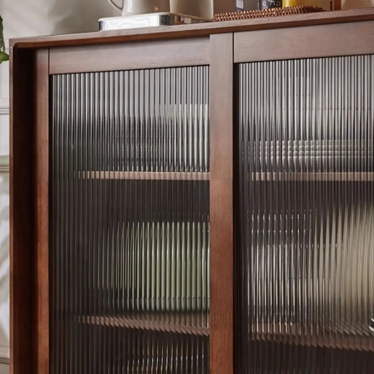 Rectangular Cherry Wood Sliding Glass Door Sideboard Cabinet