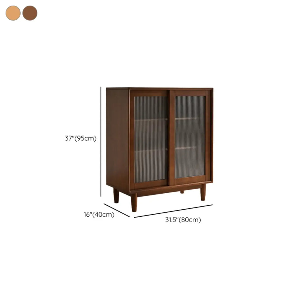 Rectangular Cherry Wood Sliding Glass Door Sideboard Cabinet