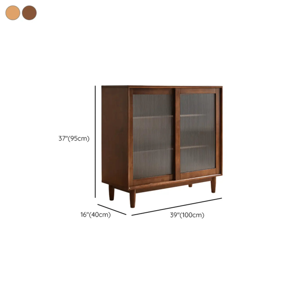 Rectangular Cherry Wood Sliding Glass Door Sideboard Cabinet