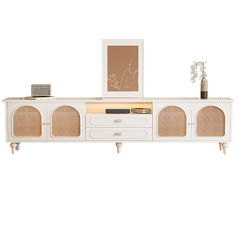 Modern Wood Curved Glass Door Black TV Stand with Light