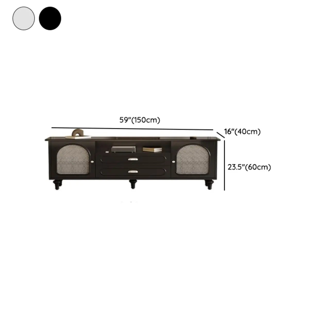 Modern Wood Curved Glass Door Black TV Stand with Light