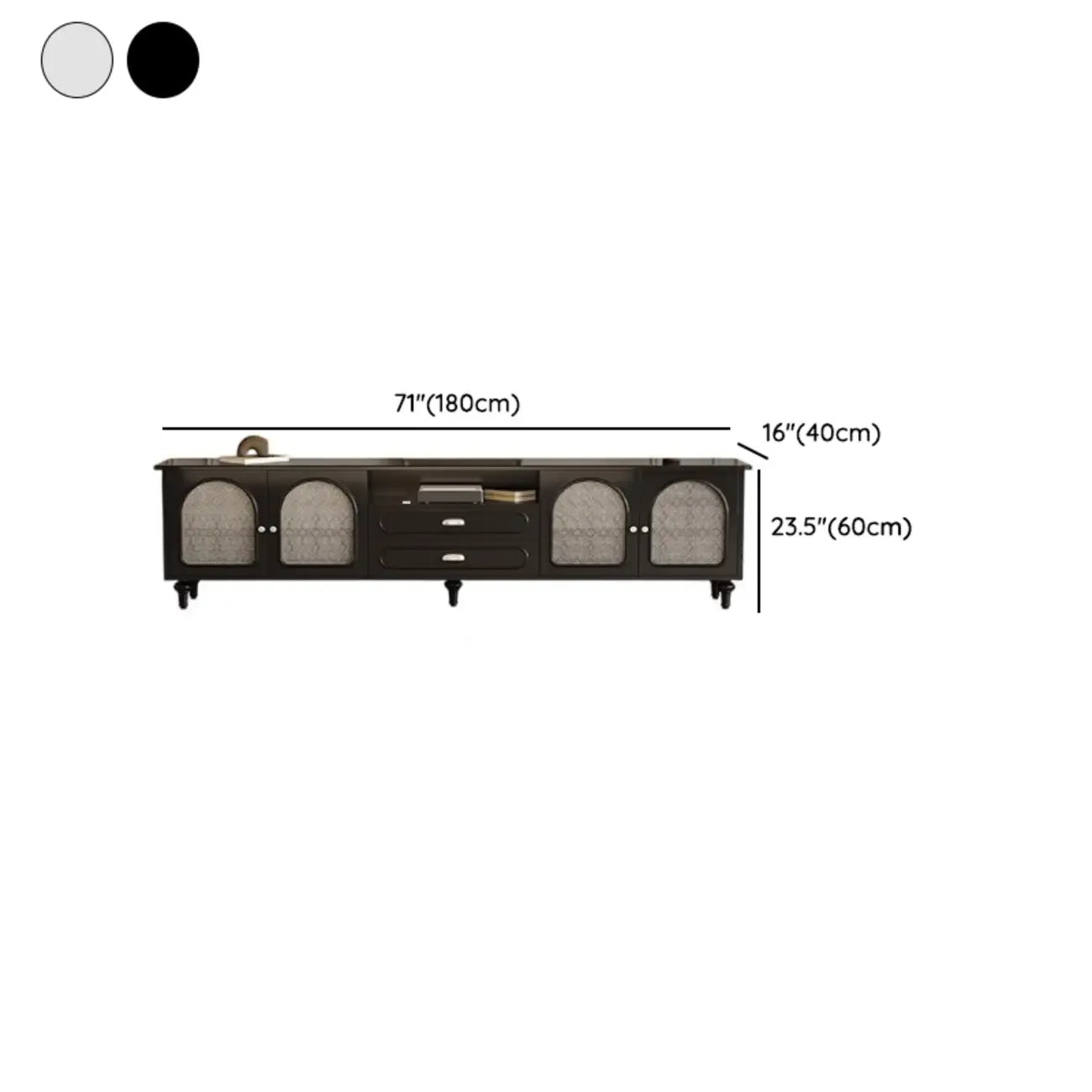 Modern Wood Curved Glass Door Black TV Stand with Light
