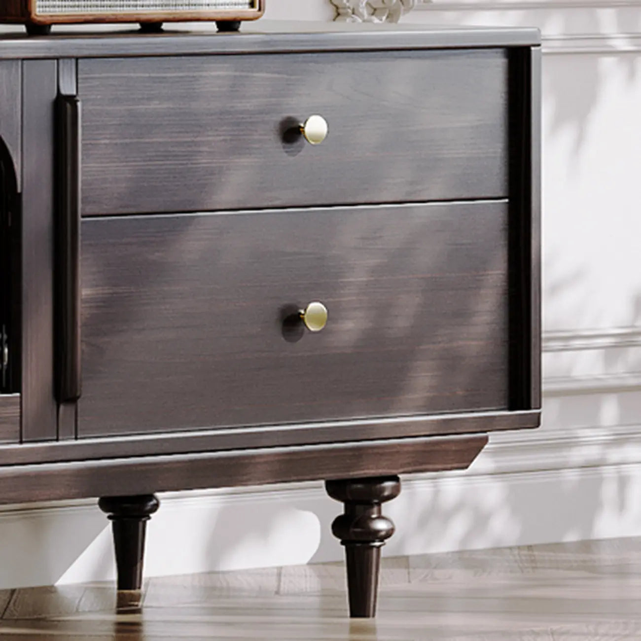 Long Modern Brown Wooden Storage TV Stand with Glass Doors