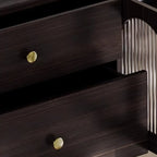 Long Modern Brown Wooden Storage TV Stand with Glass Doors
