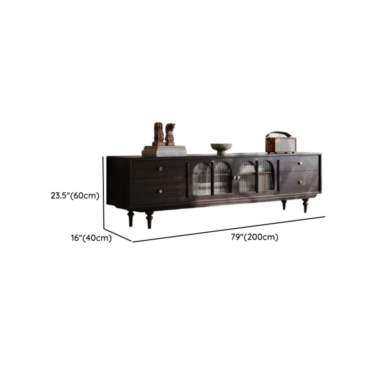 Long Modern Brown Wooden Storage TV Stand with Glass Doors