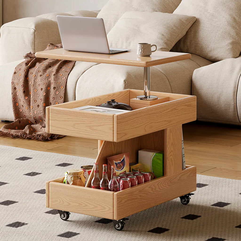 Versatile Swivel Top Modern Wood Side Table with Wheels