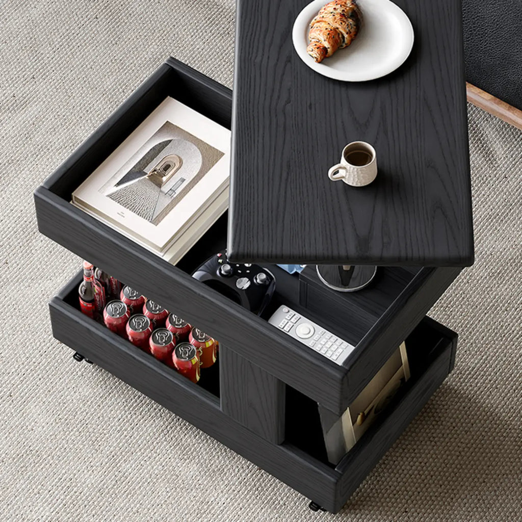 Versatile Swivel Top Modern Wood Side Table with Wheels