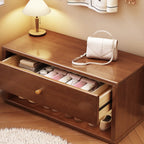 Compact Walnut Wood Storage Entryway Bench with Drawer