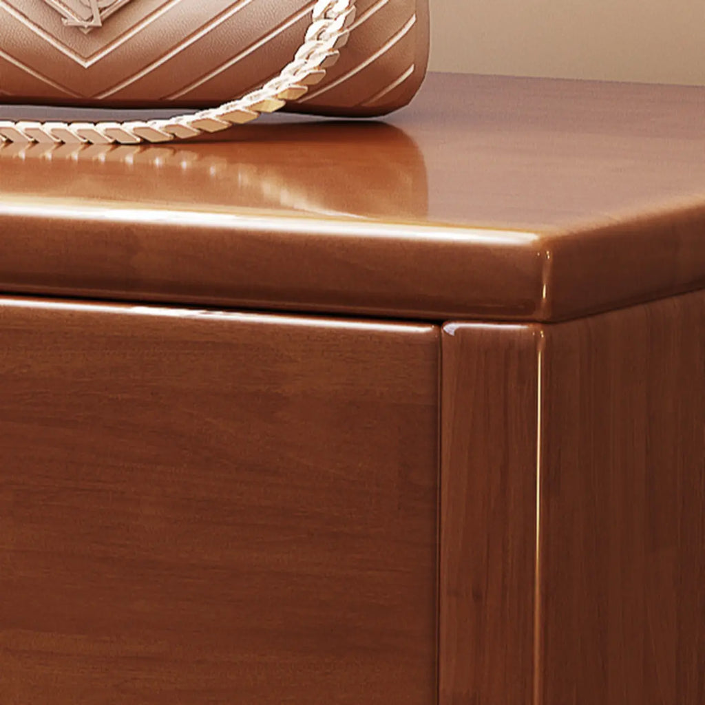 Compact Walnut Wood Storage Entryway Bench with Drawer