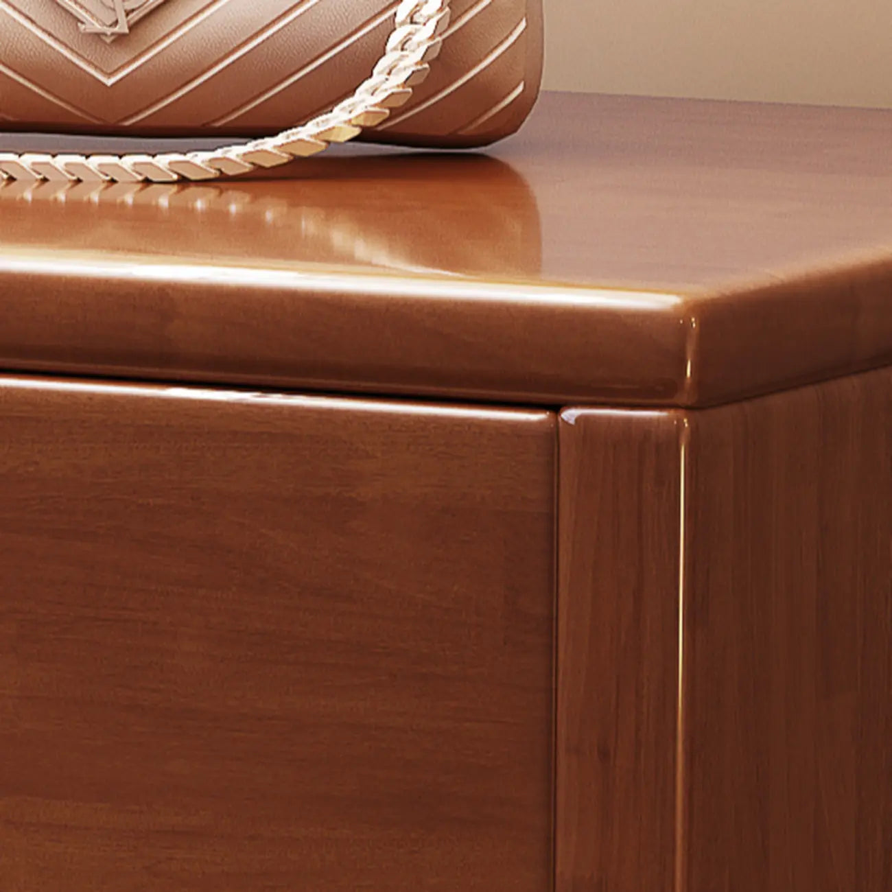 Compact Walnut Wood Storage Entryway Bench with Drawer