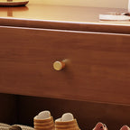 Compact Walnut Wood Storage Entryway Bench with Drawer