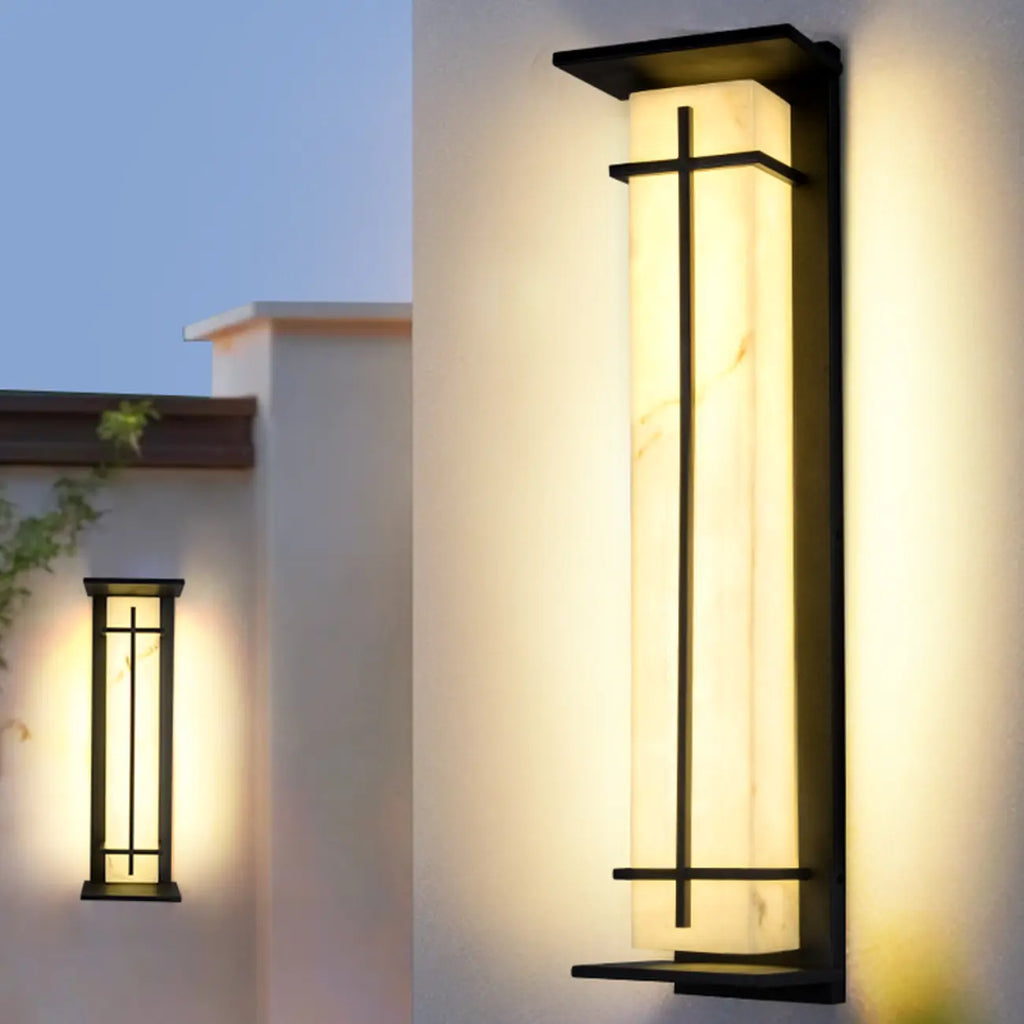 Outdoor Black Cylinder Steel & Stone LED Wall Sconce