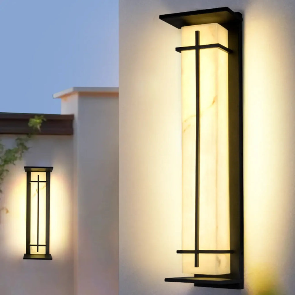 Outdoor Black Cylinder Steel & Stone LED Wall Sconce