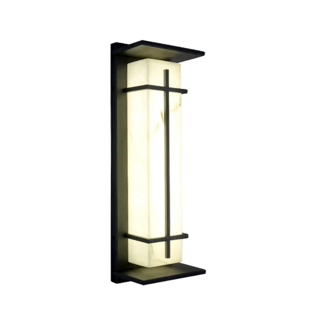 Outdoor Black Cylinder Steel & Stone LED Wall Sconce