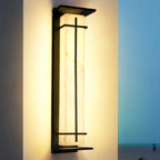 Outdoor Black Cylinder Steel & Stone LED Wall Sconce