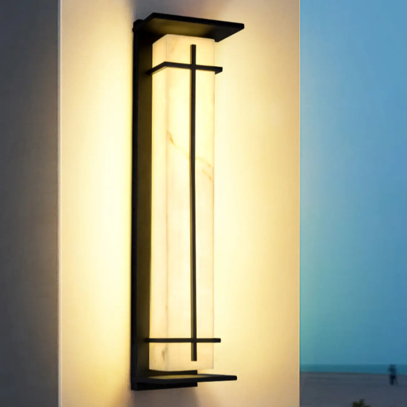 Outdoor Black Cylinder Steel & Stone LED Wall Sconce