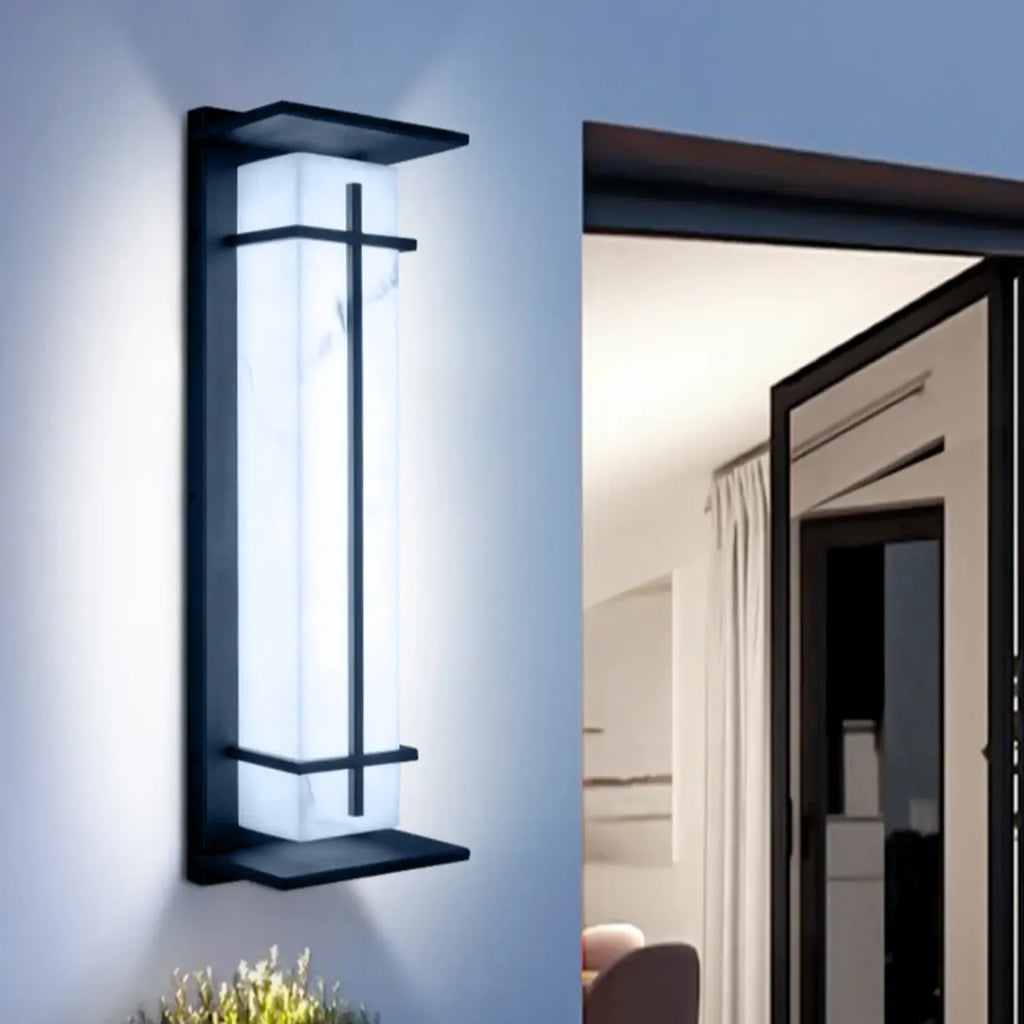 Outdoor Black Cylinder Steel & Stone LED Wall Sconce