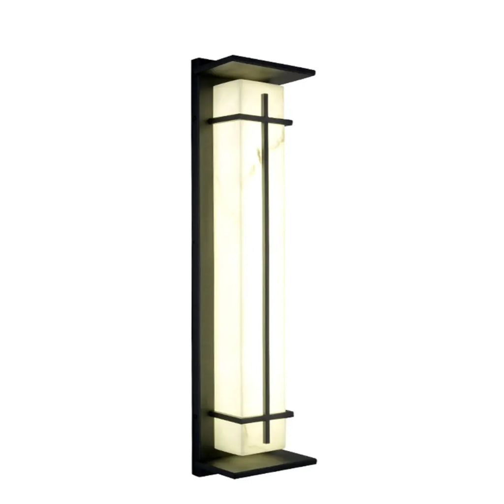 Outdoor Black Cylinder Steel & Stone LED Wall Sconce